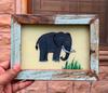 Old Wooden Frame Elephant Glass Painting  Rustic Farmhouse Wall Decor