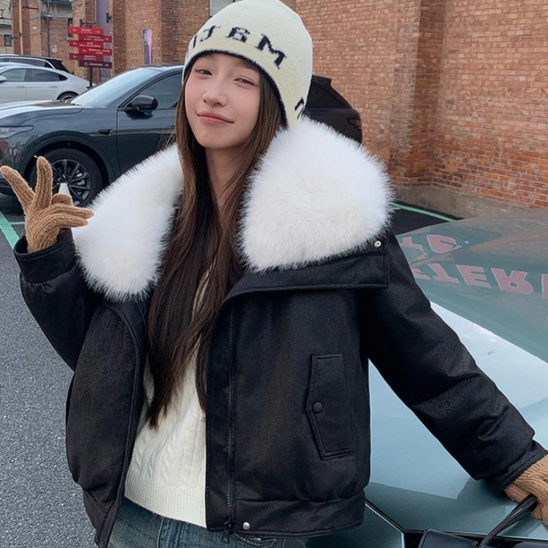 New cotton-padded women's short fluffy lapel cotton-padded women's clothing winter new simple cotton-padded jacket trendy coat