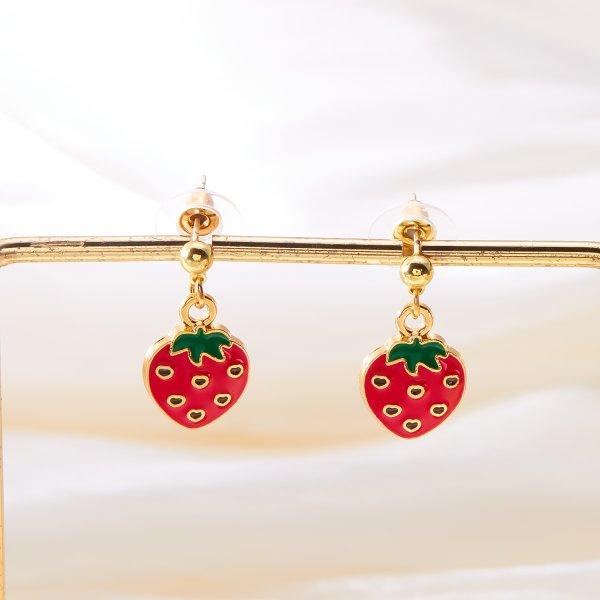 New Red Strawberry Cherry Dangle Earrings For Women 3D Simulated Fruit Lemon Cherry Watermelon Earring Girls Party Zircon Gifts