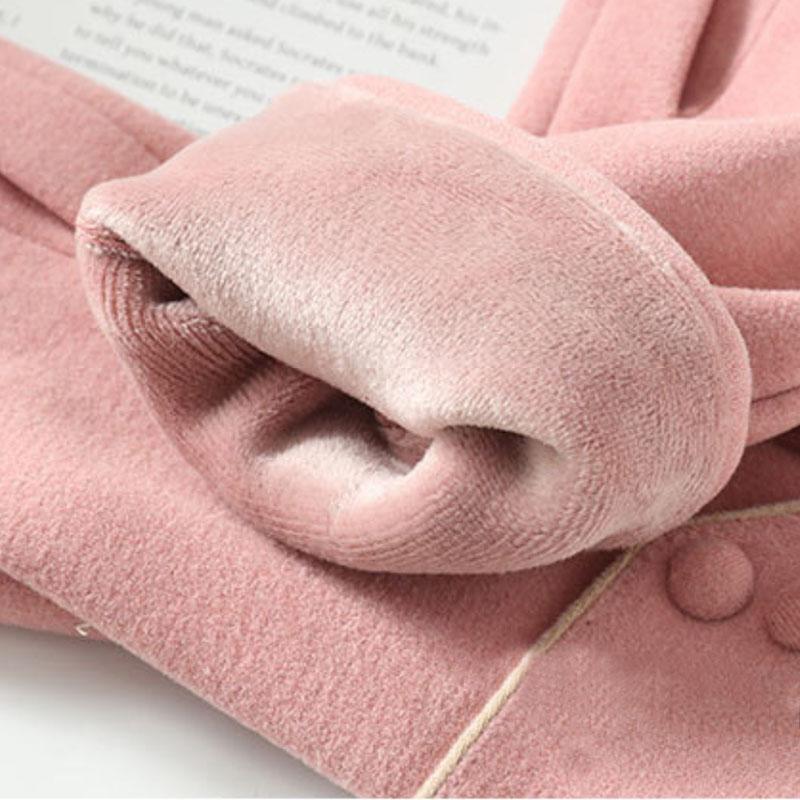 Women Winter Keep Warm Touch Screen Button Decoration Outdoor Fashion Gloves Add Velvet Drive Windproof Elegant Soft