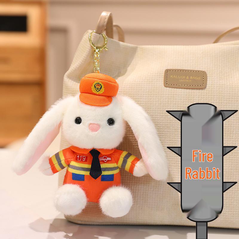 Charming Police Officer Bear & Rabbit Keychains, Fire Bear Plush Bag Charm