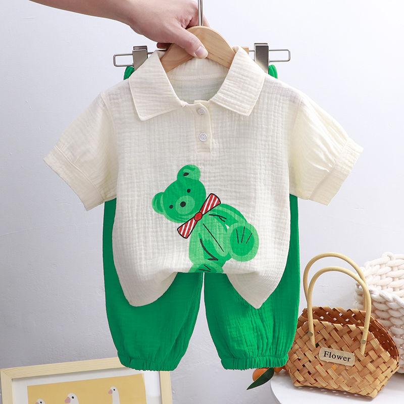 Children's Polo Shirt Set Summer Unisex Baby Air Conditioning Suit Two-piece Set Lapel Summer Style
