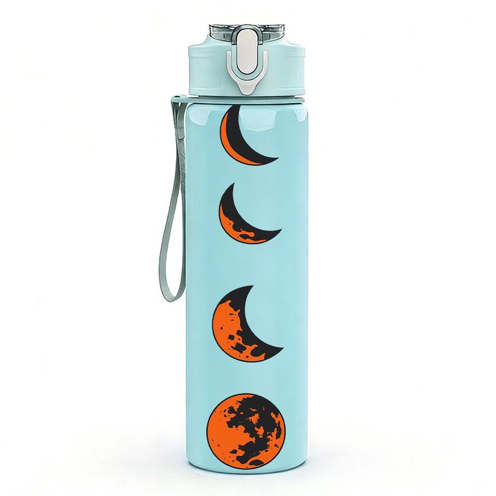 1PC Lunar Phase Moon Cycle Art 750ml Color Plastic Sports Water Bottle Leakproof Flip Straw Lid Suitable for Sports Office Home Use