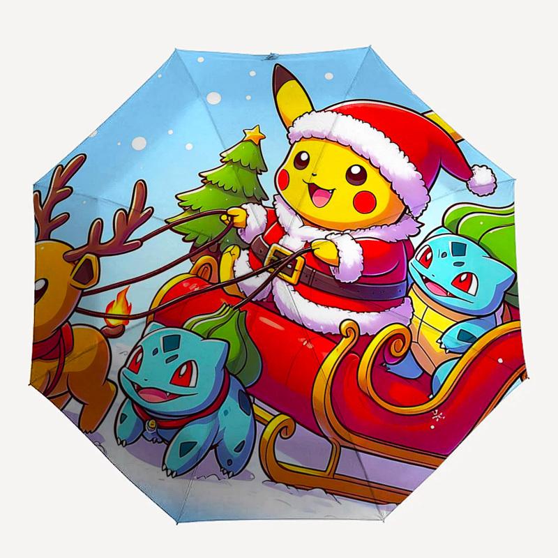 1pc Pikachu Christmas Santa Hat Pokémon Umbrella - Auto Open Close 8-Bone Iron Frame Outdoor Umbrella, Perfect Gift for Fans, Travelers, Daily Use.X01