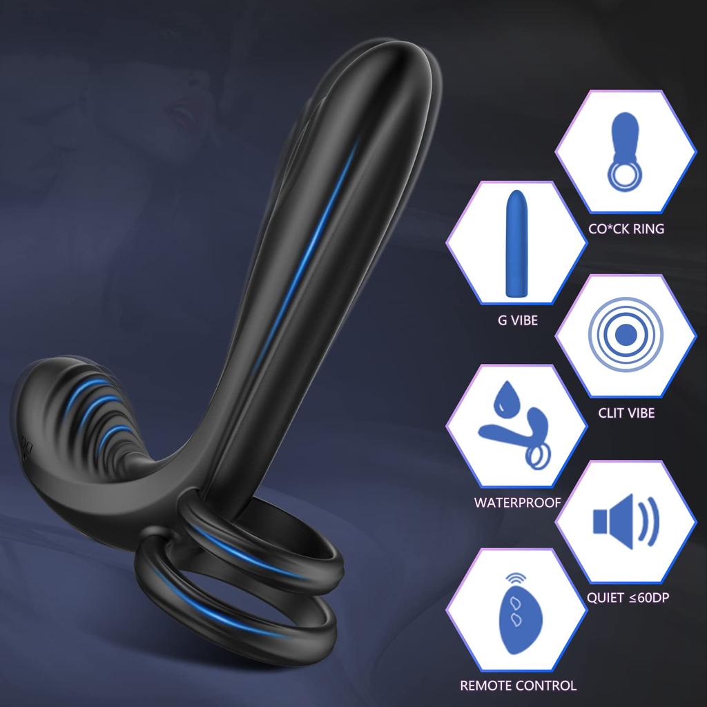 Vibrating Cock Ring Remote Control Dual Penis Ring for Men Couple with Vibrating G-spot and Clitor Simulator 3 in 1 Vibrator
