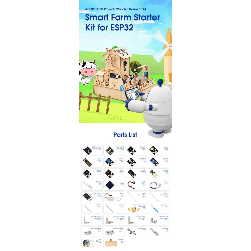 ACEBOTT ESP32 IOT Projects Wooden House STEM Smart Farm Starter Kit For Arduino