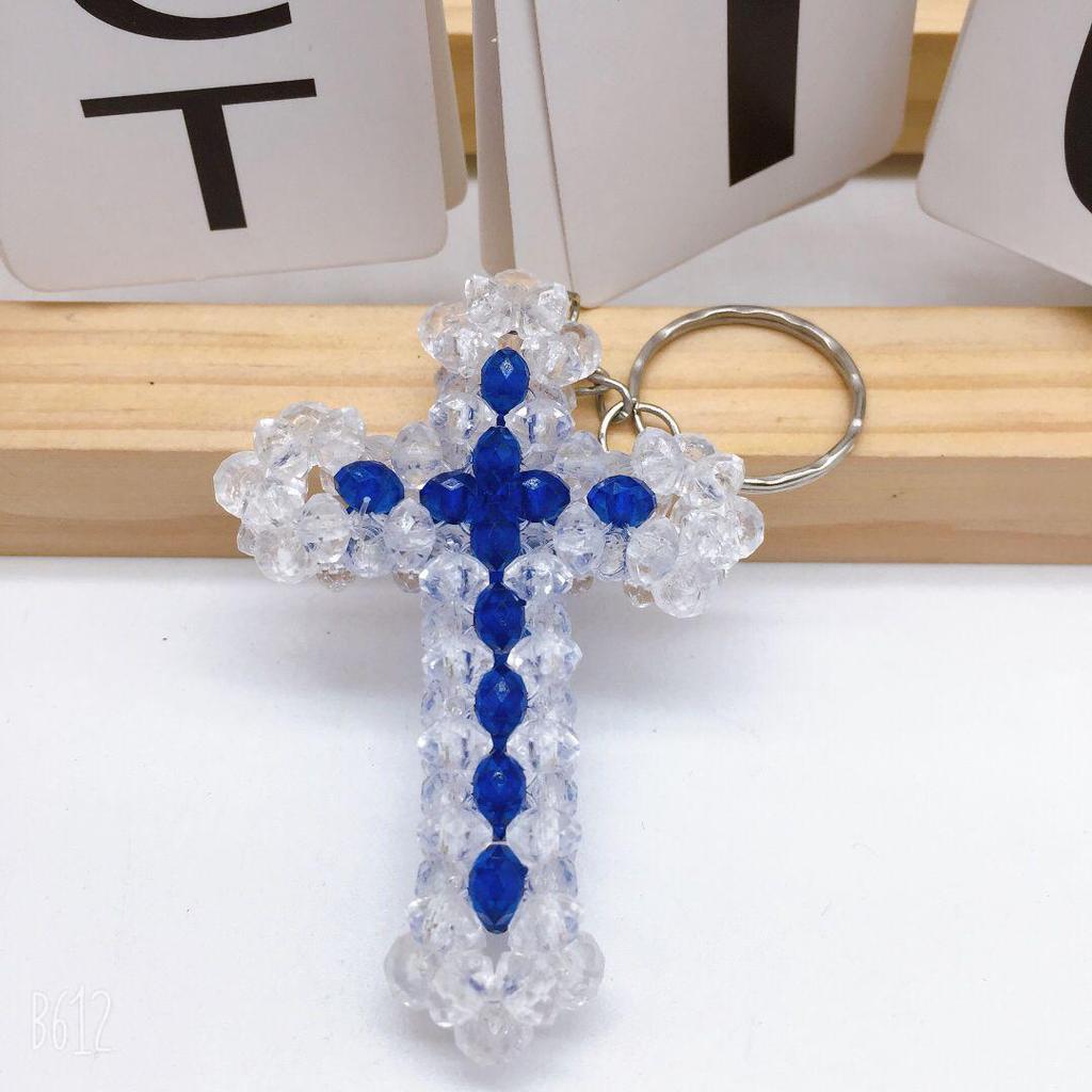Handmade Acrylic Beaded Cross Keychain Charm