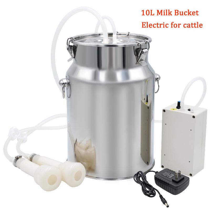 10L Cattle/Goat Milking Machine 220V Cattle Electric/Pulsating Milking Machine Stainless Steel Milker Bucket Vacuum Pump