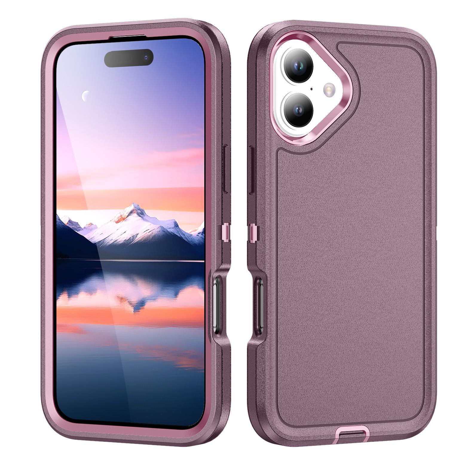 

For iPhone 17 Case PC+Silicone+EVA 3 in 1 Shockproof Phone Cover Purple+Pink