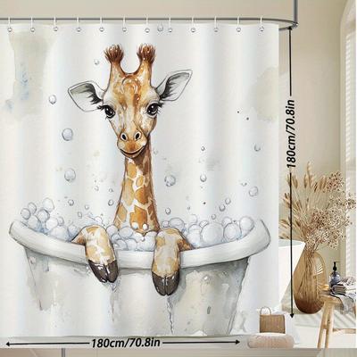 1 pieza Cortina de Ducha con Jirafa Caprichosa para Baño de Burbujas - Diseño Juguetón de Animal en Acuarela con Humor, Tejido de Poliéster Duradero