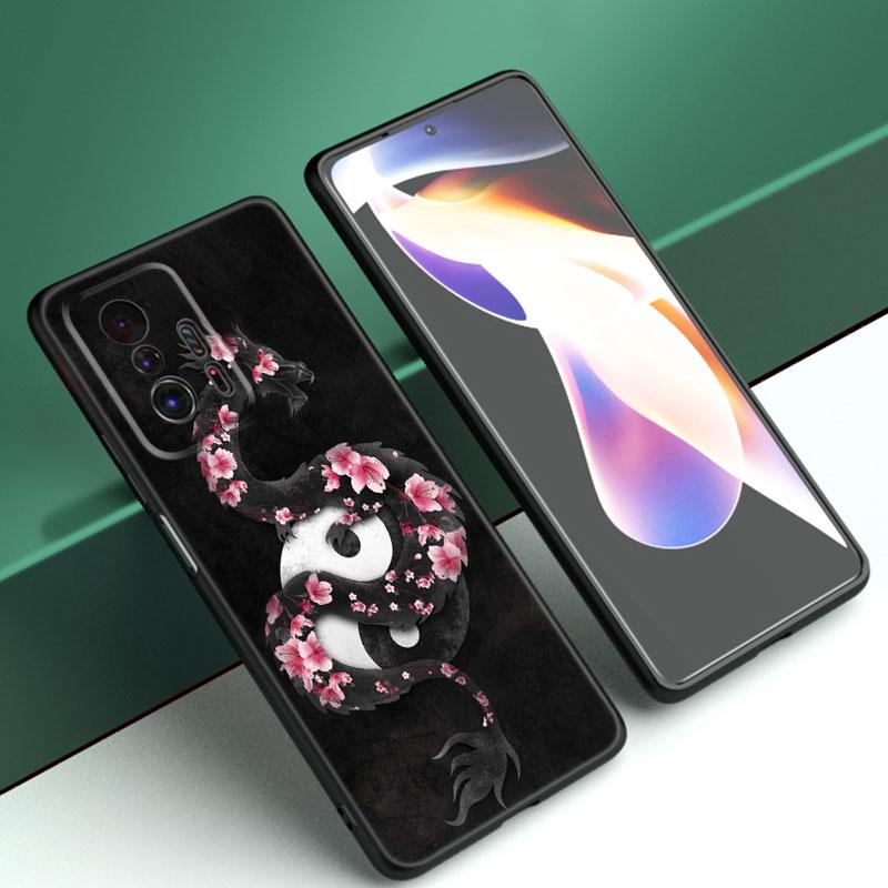 Blume Drachen Telefon Fall Für Xiaomi Mi A2 8 9 SE Hinweis 10 10T 11 12 Lite 9T 11T 12S 12T Pro A3 6X 12X Weiche TPU Schwarz Abdeckung