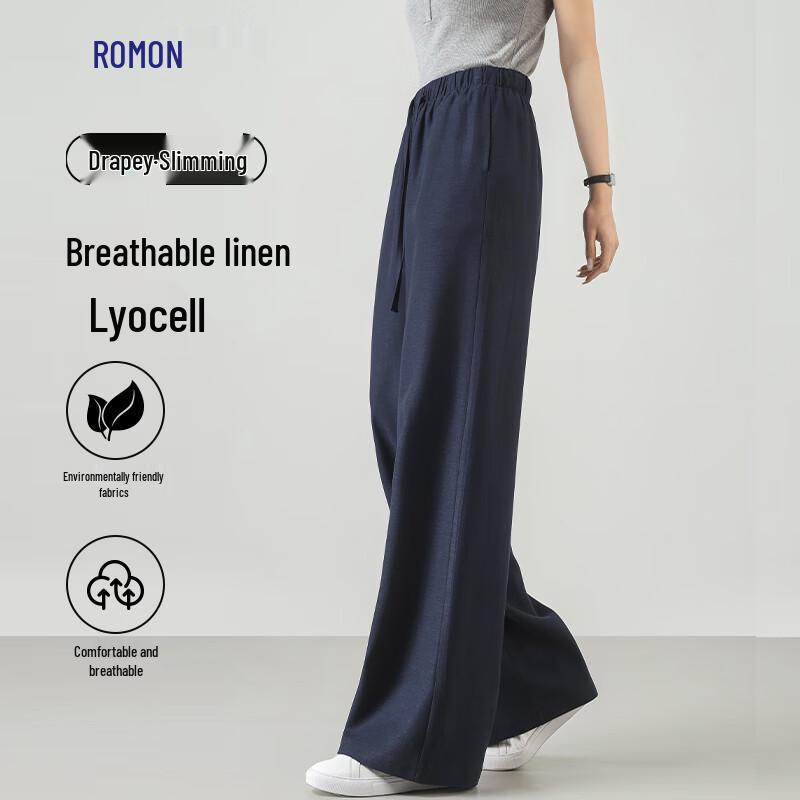 Damen Luomeng Leinen Lyocell Mischung Weitbein Freizeithose