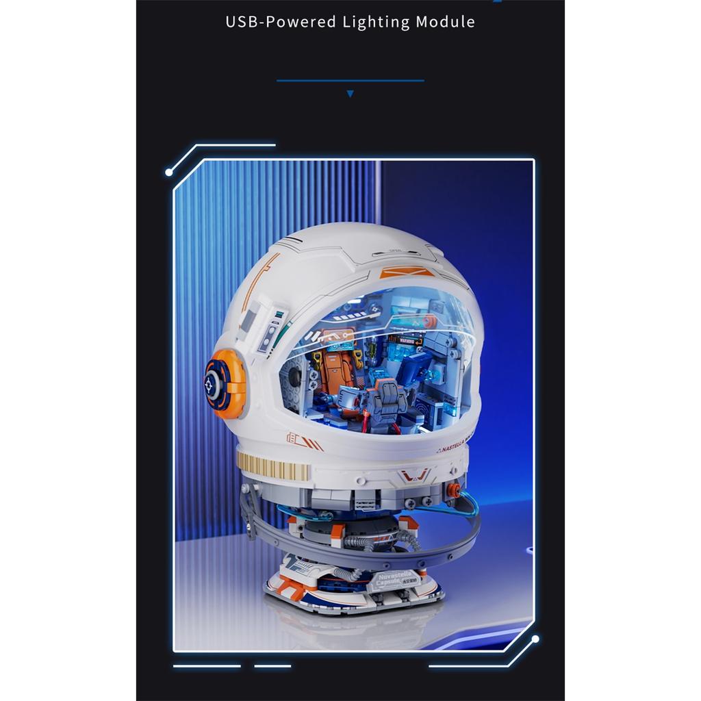 Space Capsule Universe Adventure Building Brick Astronaut Helmet Figures Block Construction Model Educational Toy With Light