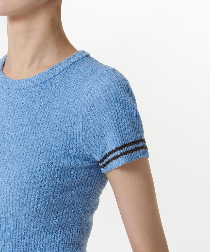 MUSINSA STANDARD WOMAN Women'S Ribbed Mini Boucle Tipping Short Sleeve Knit [Sky Blue]