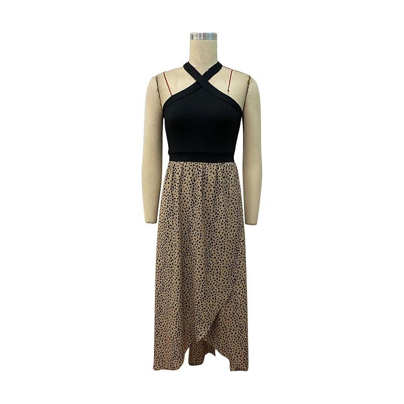 Summer Fashion Leopard Print Neck Slit Dress