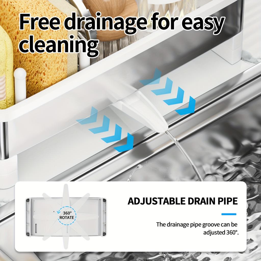 1 buc Suport burete din oțel inoxidabil cu tavă de scurgere - Organizator multifuncțional pentru bucătărie și baie pentru ustensile de curățat, prosoape și perii