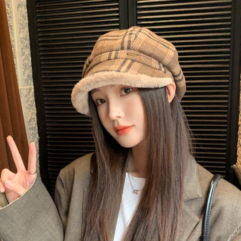 A Plush Fisherman Hat for Women A Versatile and Artistic Autumn and Winter Basin Hat  A Warm  Ear Protecting and Face-enhancing Small Octagonal Hat