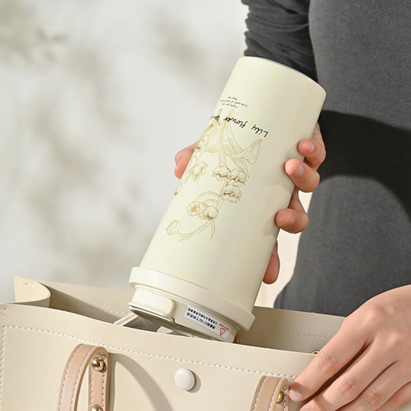 500ml Thermal Mug with Handle 304 Stainless Steel Insulated Vacuum Flask Coffee Mug Thermos Lily of the Valley Flower Luck Cup