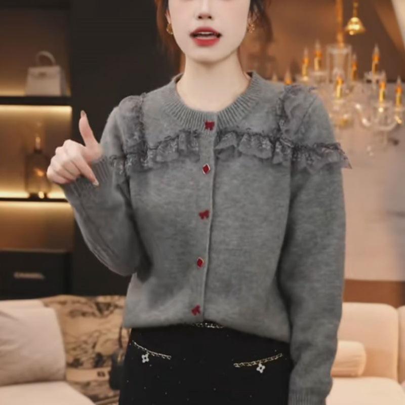 Stylish Lace Patchwork Sweater: 2025 Autumn/Winter Women's Knitted Cardigan