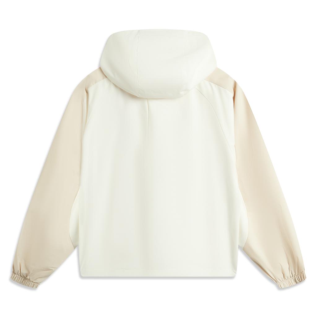 Li-Ning Comfortable Minimalist Color-Block Zipper Casual Hooded Windbreaker Women Outerwear Off-White AFDV972-1