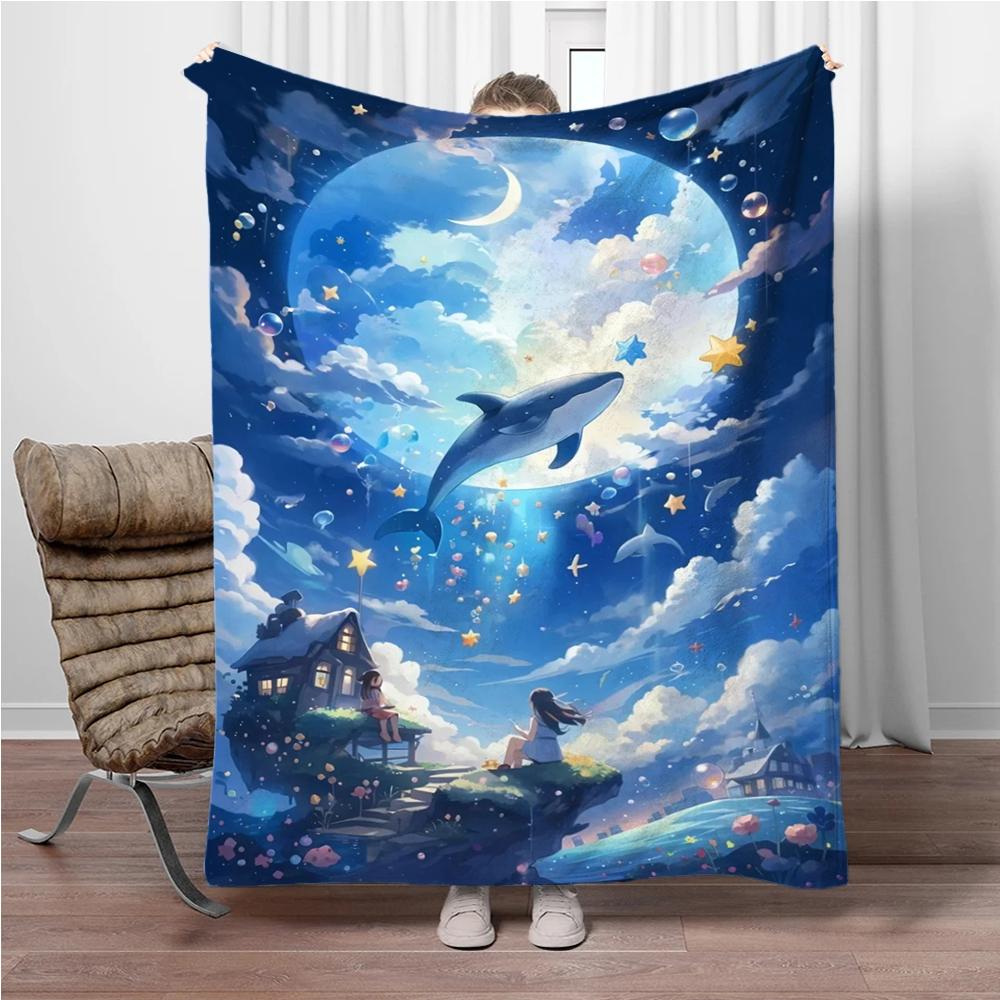 

Anime Girl With Whale Flannel Blanket Soft Keep Warm Throw Blanket Blanket For Sofa Office Bed Office Camping Travelling Gifts 100x150cm(39x59in)