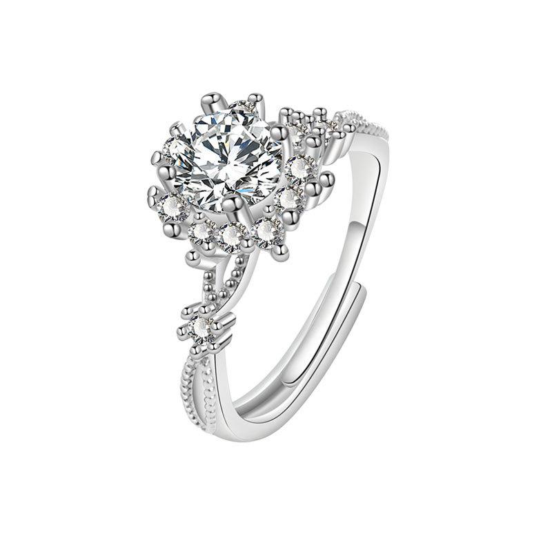 1 Carat Moissanite Flower Stamen Open Ring For Women Fashion Jewelry Elegant Design