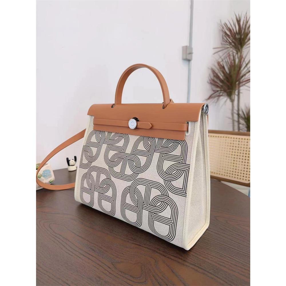 Nova bolsa de grande capacidade, couro de vaca genuíno com lona 31cm bolsa de ombro mensageiro portátil, bolsa grande moderna.