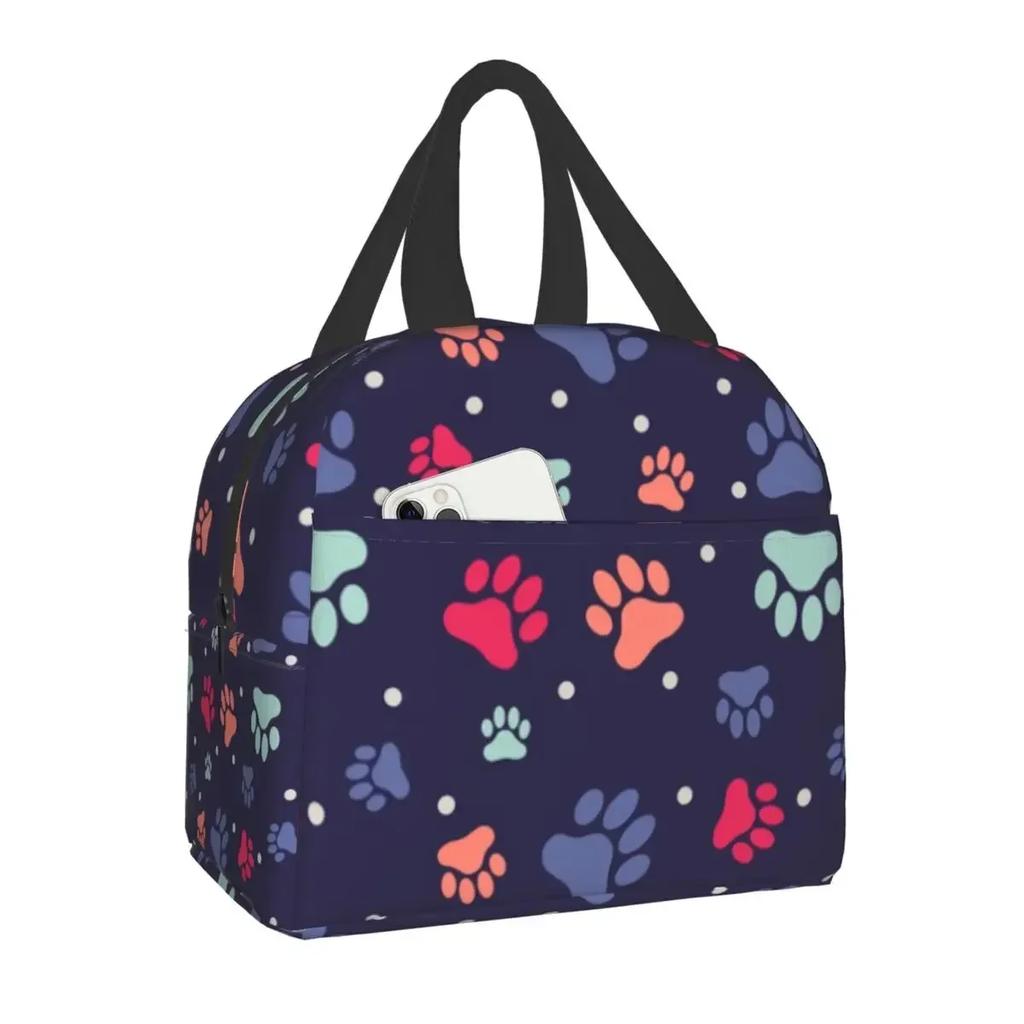 Pet Paw Pattern Animal Imprint Insulated Lunch Bag for School Office Dog Footprint Gift Picnic Thermal Cooler Lunch Box Women