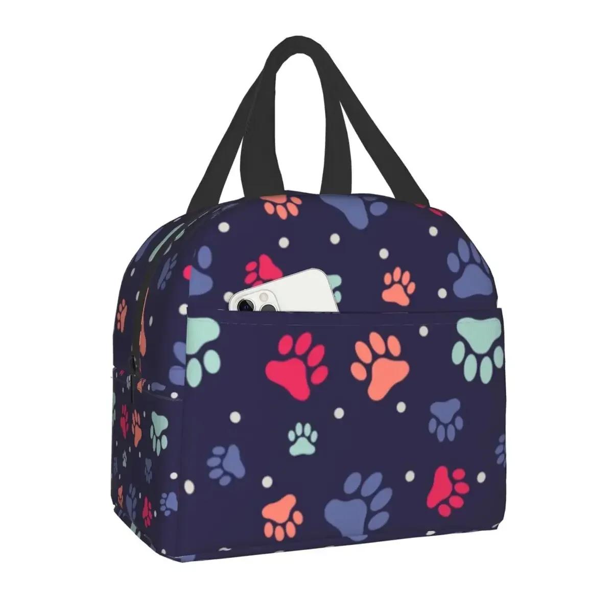 

Узор лапы питомца, отпечаток животного, изолированный ланч-бокс для школы, офиса, следа собаки, подарок на пикник, термохолодильник, ланч-бокс для женщин 22x20x13cm