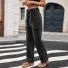 Women's Casual Fashion Solid Color Elastic Waist Pockets Wide Leg Straight Jeans Pants