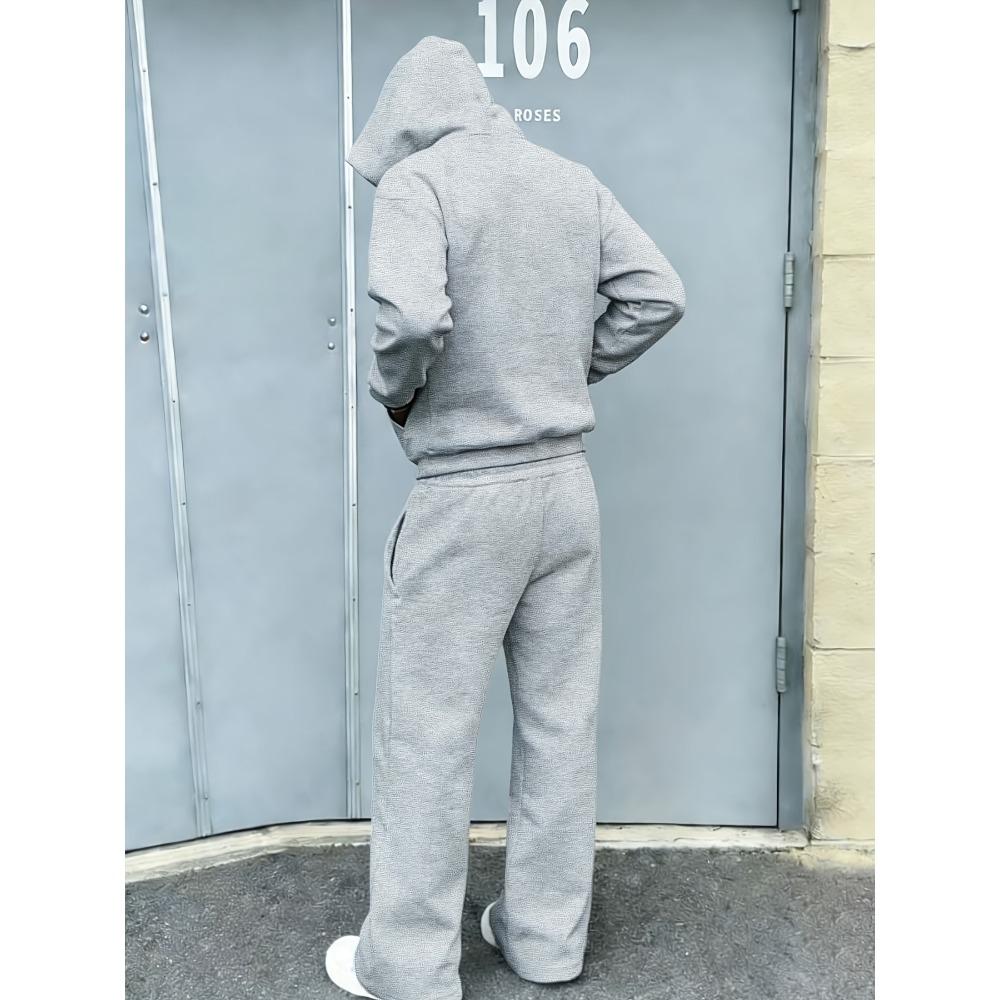 Fashion Men's Autumn Winter Sports Shirt 2 Piece Set with Classic Letter Pattern Print, Trendy Hoodie and Wide Leg Pants Set