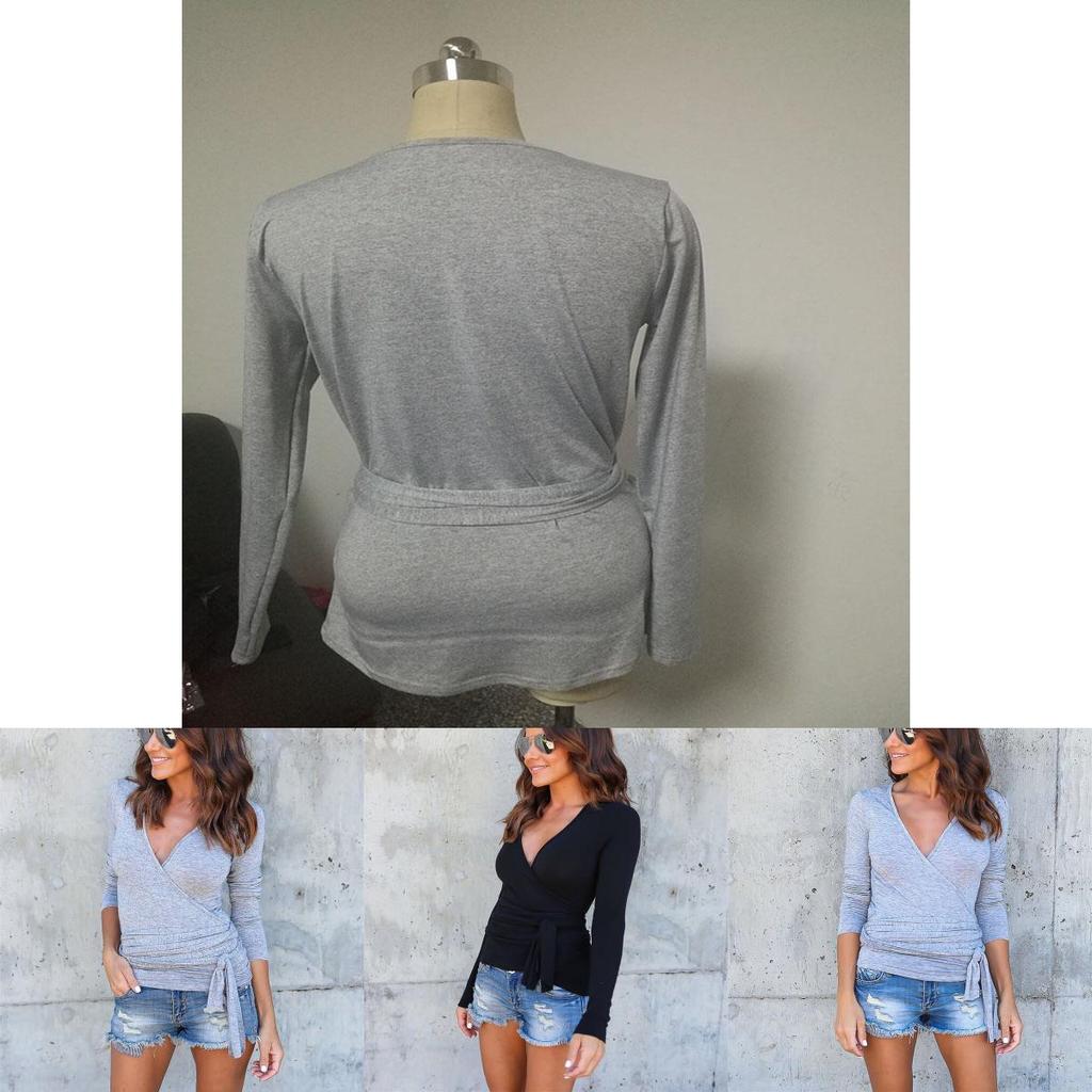 Elegant Long Sleeve Deep V-neck Knitted Sweater Blouse For Women With Premium Quality