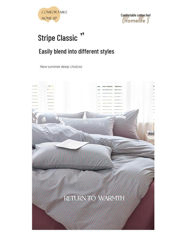 New Woven Cotton Pure 4-Piece Bedding Set: Skin-Friendly Pillowcase & Fitted Sheet