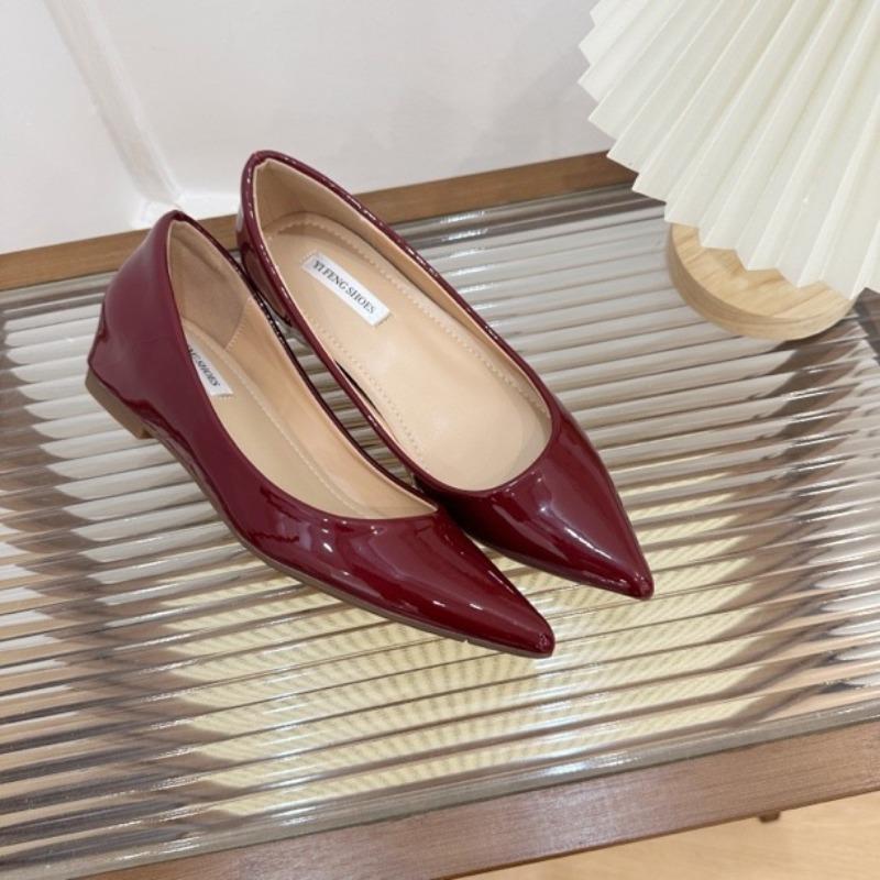 Sheepskin~ Small man inner height increase 5cm single shoes women's sexy versatile temperament pointed commuting beautiful flat shoes