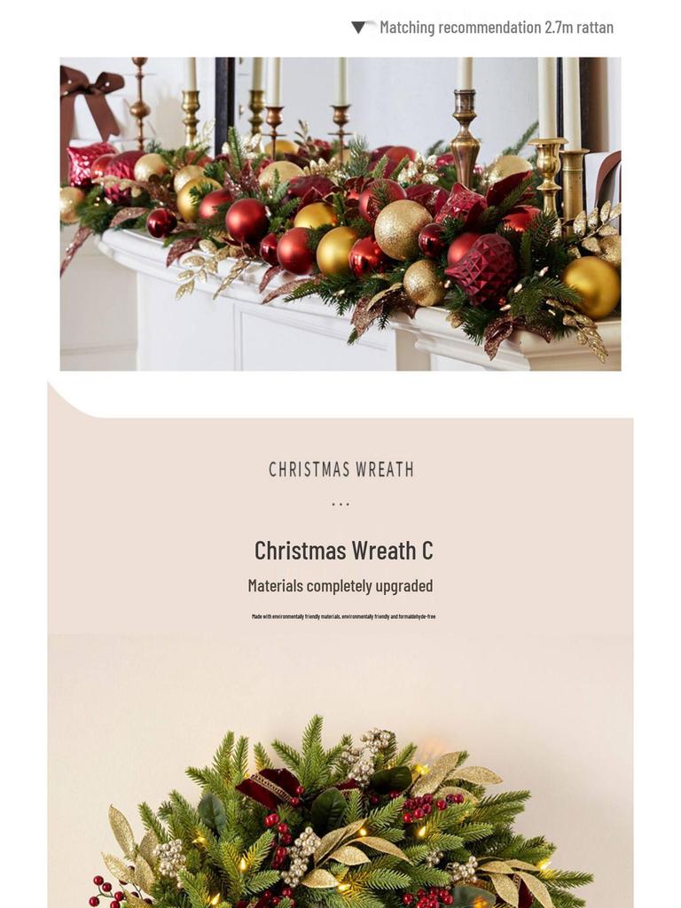 Rattan Christmas Wreath & Tree Set: 50/60/80CM Door Hanging & 2.7M Garland, Perfect for Holiday Window Décor