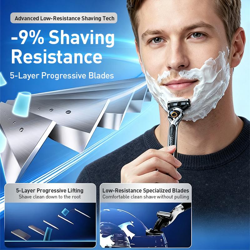 Gillette Fusion 5 ProGlide Razor Dual Lubricating Strips 2‑in‑1 Storage Base 360° Pivot Ball 5‑Nanometer Gradient‑Arranged Blades