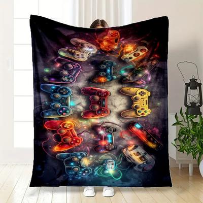 "Vibrant Gaming Controllers Wall Art Decor"Blanket Flannel Throw Blanket for Sofa, Bed, Travel, Camping, Office, Couch, Chair, And Bed Gift