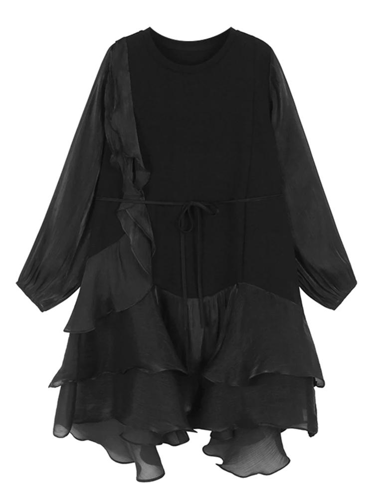 

Xitao Платья контрастного цвета с оборками из марли в стиле пэчворк LJ1055 One Size чёрный