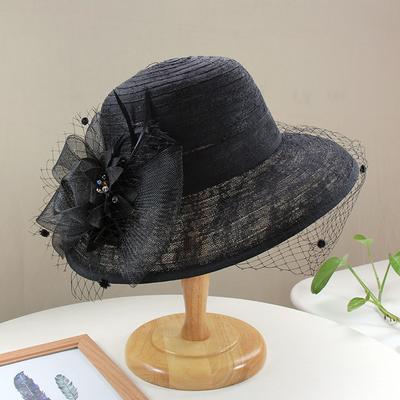 Elegantní krajkový rybářský klobouk pro ženy, prodyšný klobouk typu bucket proti slunci, vintage britský styl se síťovaným květinovým designem