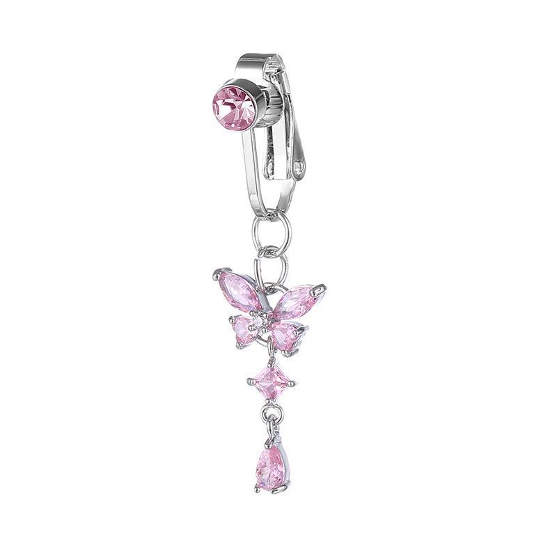 *Butterfly Design Clip On Belly Button Stainless Steel Material Belly Button Rings Non Piercing Navel Rings Fashion Accessory