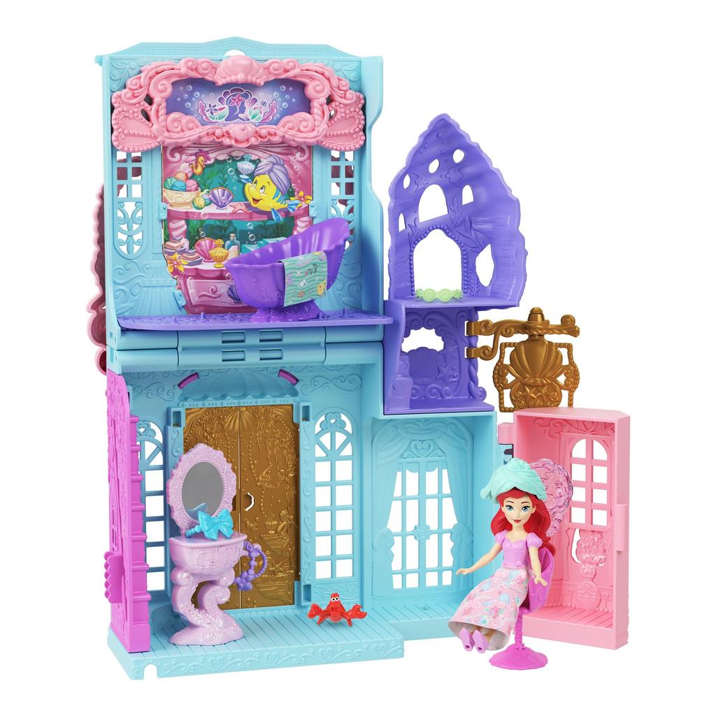 Mattel Disney Princess Fun Shop Relaxing Spa Castle Mini Playset with 1 Mini Ages Blue JLT64 Ariel's (Stackable Series! Doll) Doll, 3+,