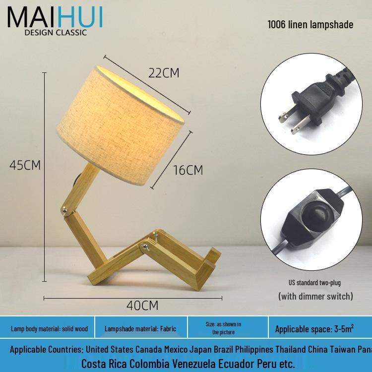 Nordic Solid Wood LED Bedside Night Light - Robot Table Lamp