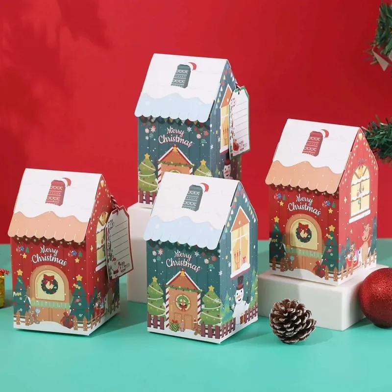 50pcs Christmas House Shape Candy Gift Box with Tag Merry Christmas Decorations For Home Xmas Tree Ornament  2025 New Year