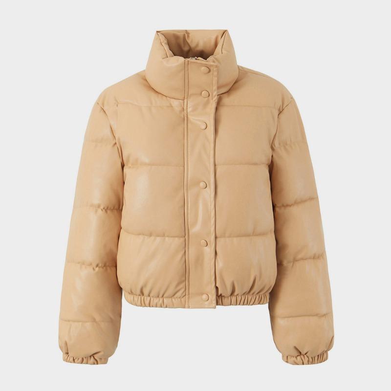 Autumn and winter new leather jacket women's stand-up collar short warm bread cotton clothes