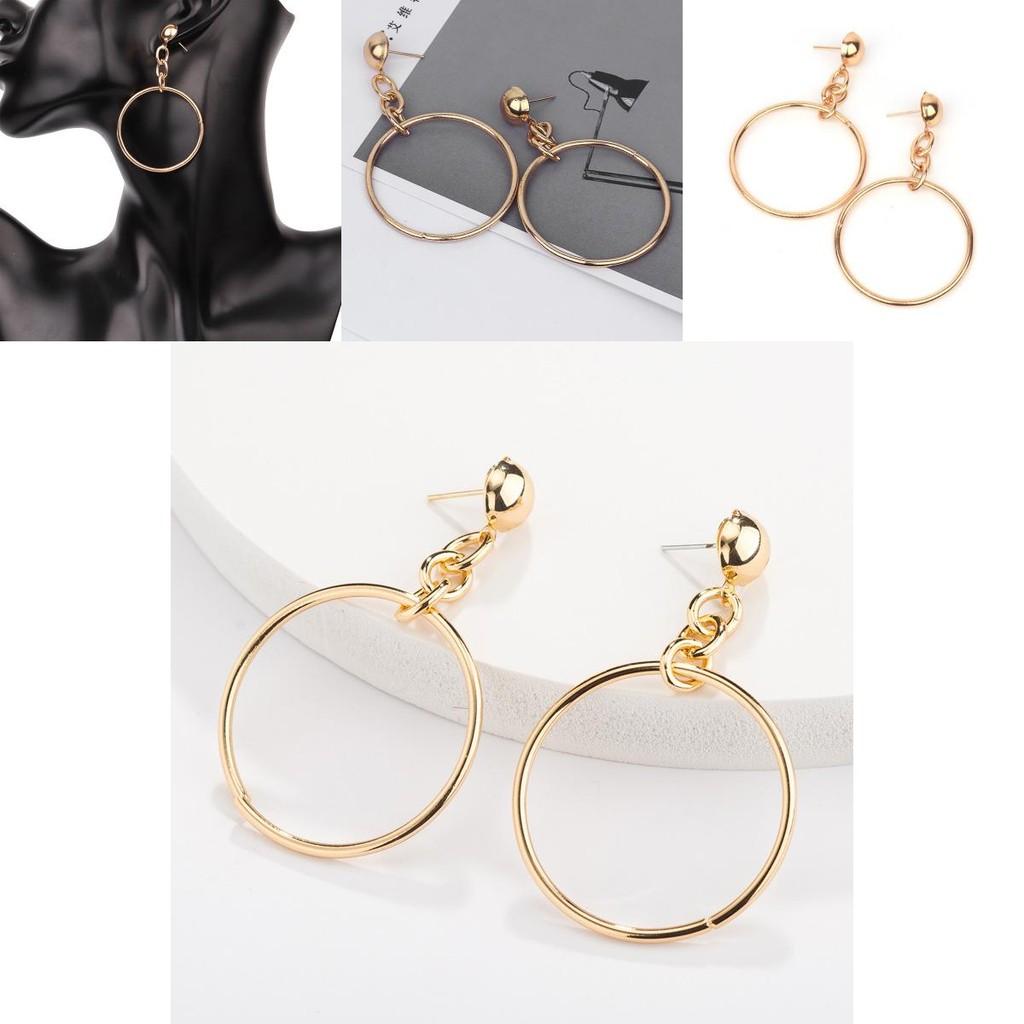 Stunning Gold Geometric Circle Earrings Fashionable Alloy Design For Women