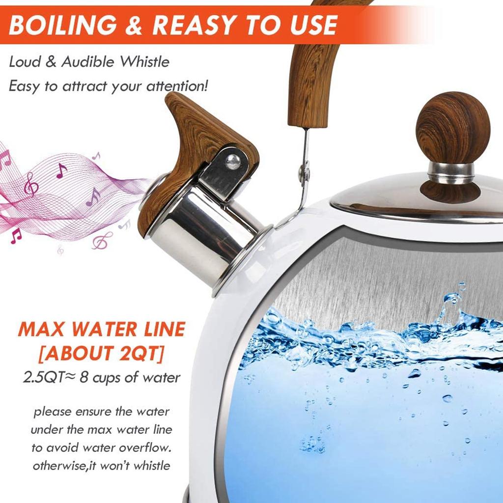 Stainless Steel Teapot 2.5L Whistle Teapot Water Bottle With Wooden Heat Resistant Graphic Handle