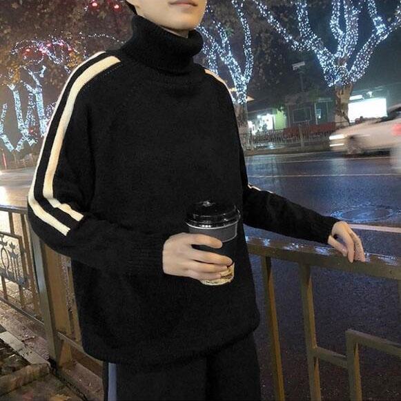 Herren Strickpullover Herbst Winter Lässig Rollkragen Slim Strickware Herren Locker Pullover