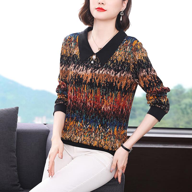 Etam Fall Gradient Print Long-Sleeve Casual Polo Shirt