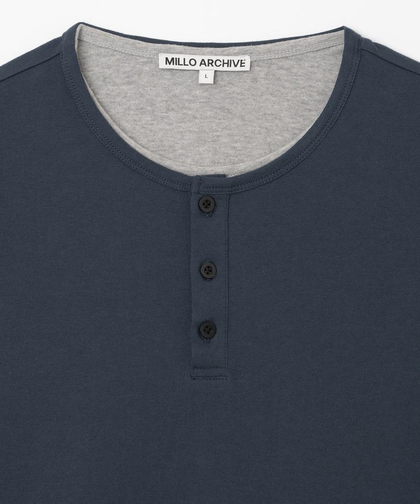 MILLO ARCHIVE Skin Layered Henley Neck T-Shirt [Navy]