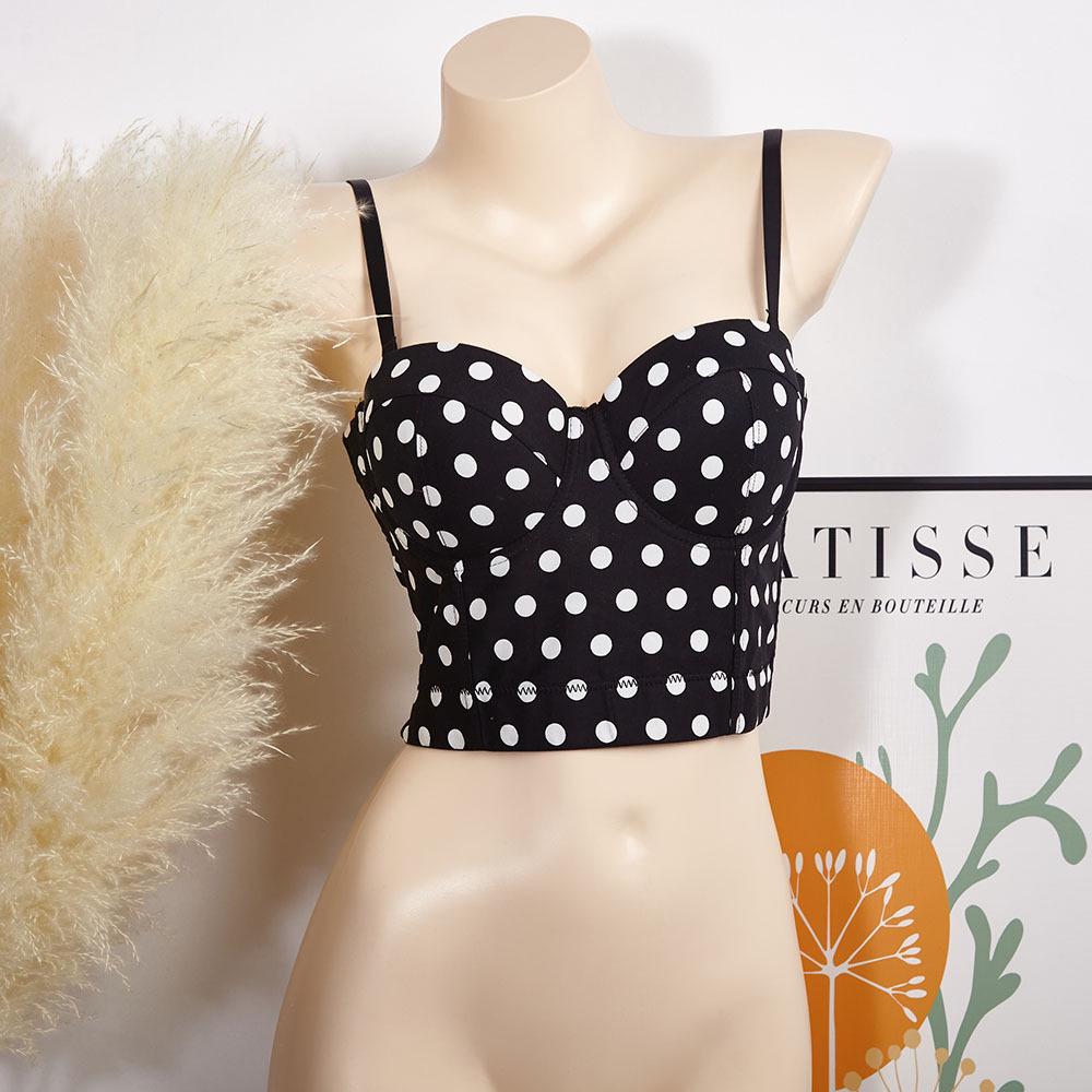 Women s Polka Dot Strapless Slimming Vest with Underwire, Chest Pad, Detachable Straps, and Fishbone Shaping. L чёрный